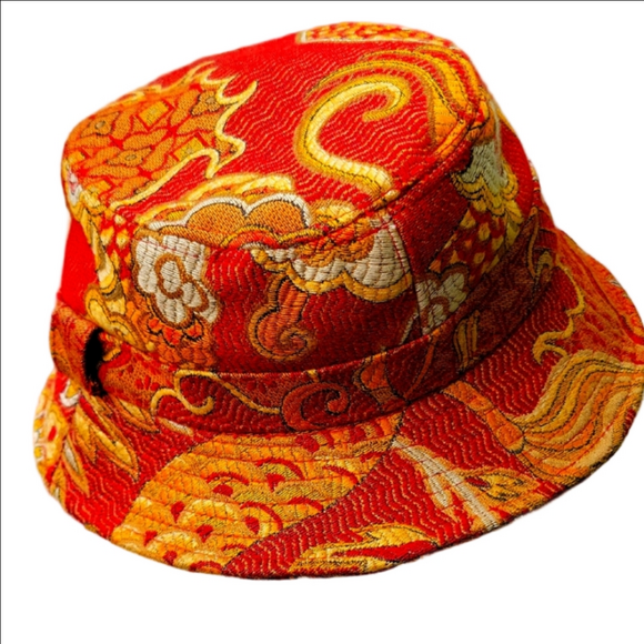 Etro Accessories - Etro Bucket Red Gold Patterned Hat Milano Made In Italy Sz.M Paisley Velvet
